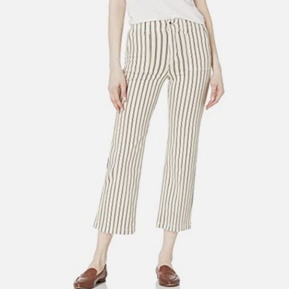 New Sam Edelman Striped Wide Leg Cropped Pants Chelsea Cream Indigo Size 27 / 4 - Picture 5 of 16